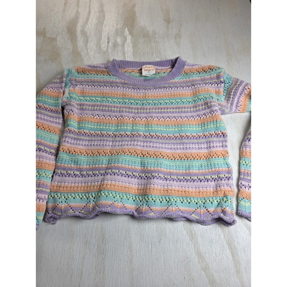 Jumping Beans Kids Size 8 Pastel Rainbow Stripe Knit Sweater Boho Cottagecore